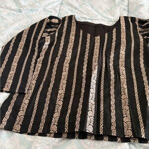 Chic Black and Gold Striped Women's Blouse , pure silk with lining from India